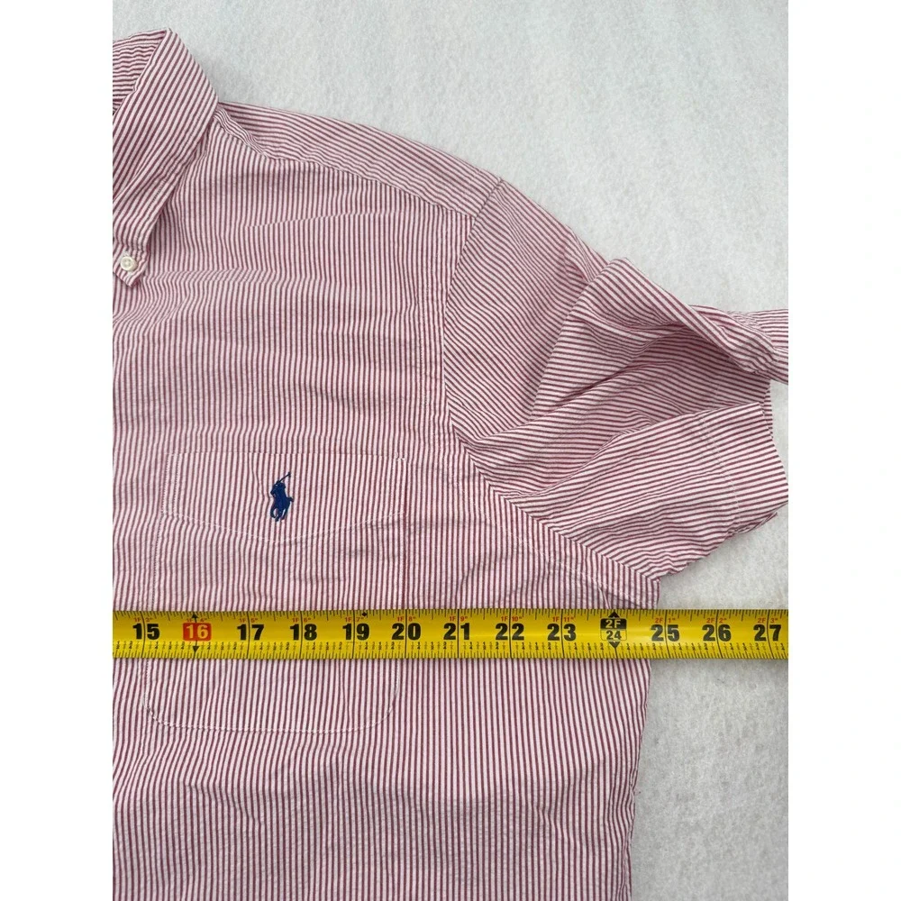 Polo Ralph Lauren Mens XL Untucked Fit Short Sleeve Button Down Red Striped